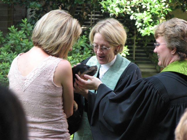 Pastors blessing a dog Religious Service Emory Presbyterian Church